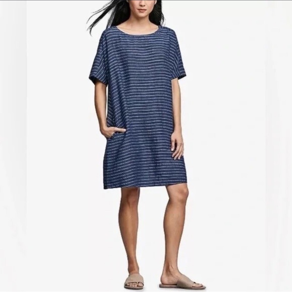 Eileen Fisher organic linen stripe shift dress